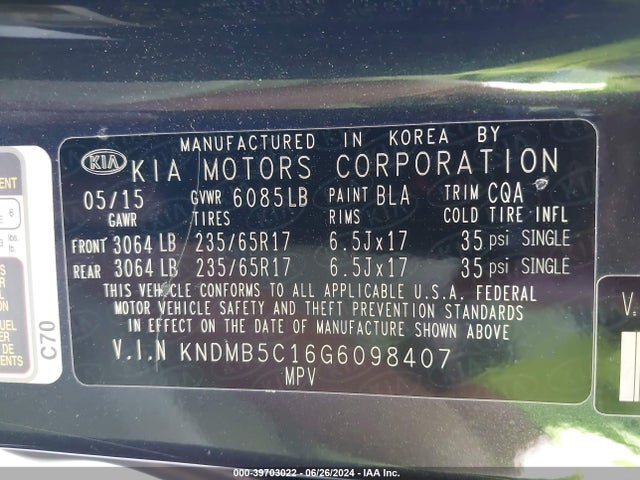 KIA SEDONA LX 2016 KNDMB5C16G6098407 Image 9