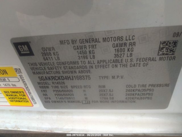 5GAKRCKD4HJ168375 Buick Enclave Premium