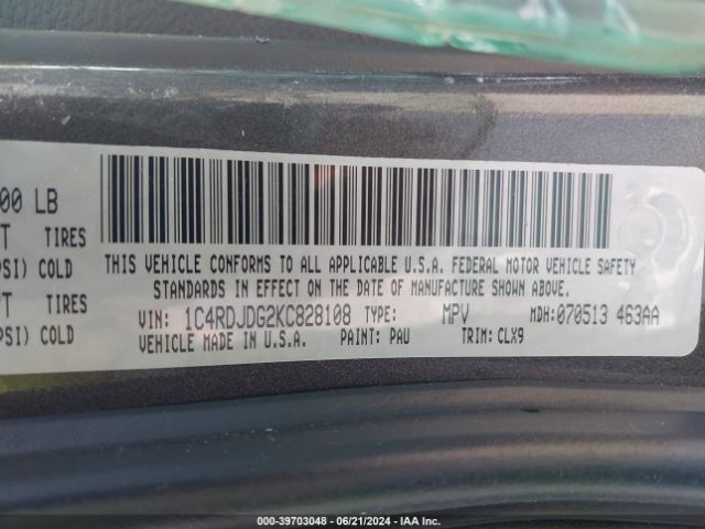 1C4RDJDG2KC828108 Dodge Durango Gt Awd