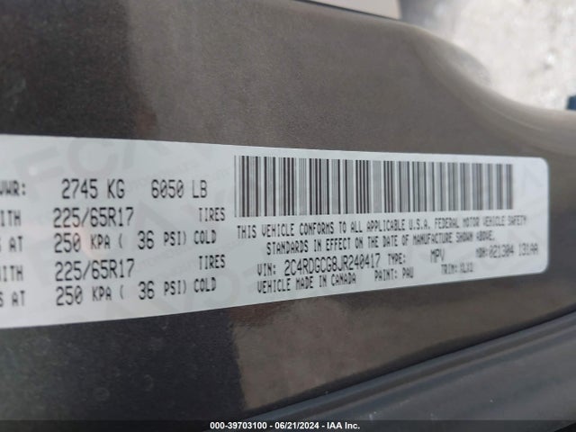 Dodge Grand Caravan Sxt 2018 2C4RDGCG8JR240417 Image 9