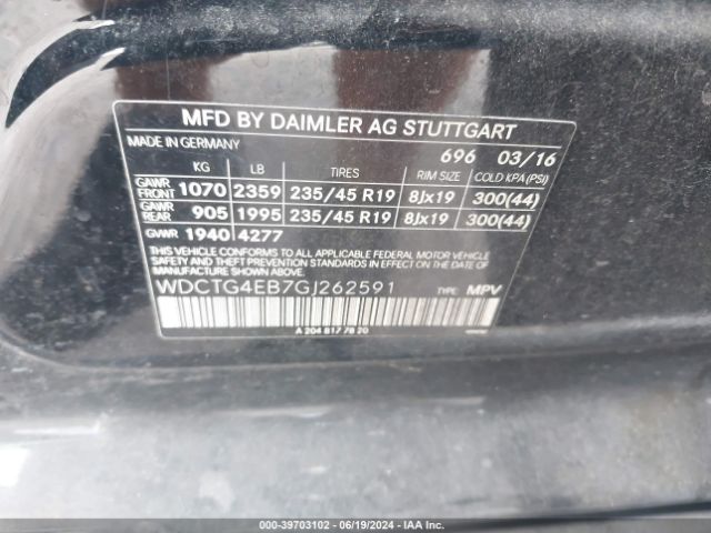 WDCTG4EB7GJ262591 Mercedes-Benz GLA 250