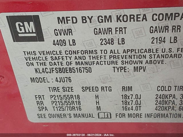 KL4CJFSB0EB516750 Buick Encore Convenience