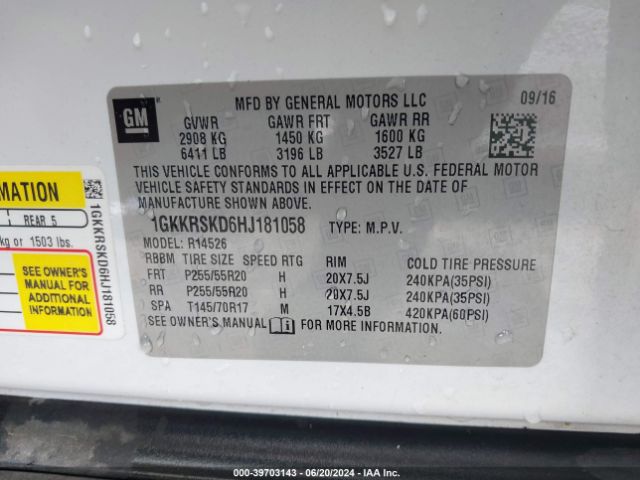 1GKKRSKD6HJ181058 GMC Acadia Limited