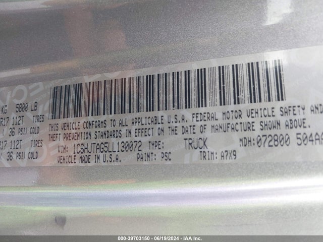 1C6HJTAG5LL130072 Jeep Gladiator Sport S 4x4