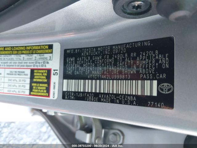 4T1C11AK2LU999813 Toyota CAMRY LE