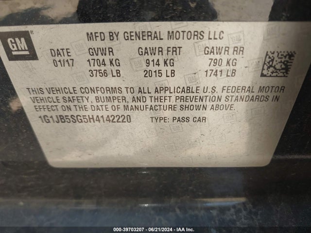Chevrolet Sonic Ls Auto 2017 1G1JB5SG5H4142220 Image 9