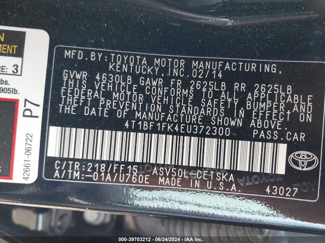 Toyota CAMRY SE 2014 4T1BF1FK4EU372300 Image 9
