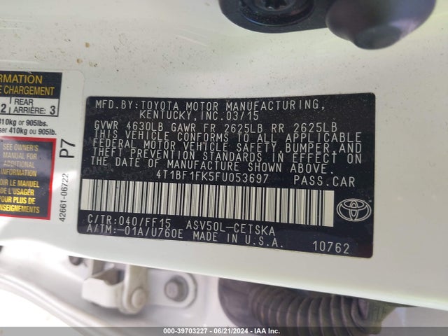 Toyota CAMRY SE 2015 4T1BF1FK5FU053697 Image 9