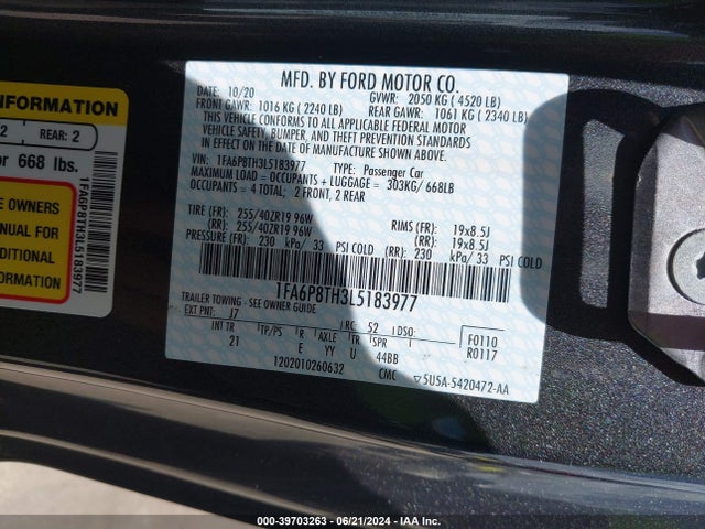 Ford Mustang Ecoboost Fastback 2020 1FA6P8TH3L5183977 Image 9