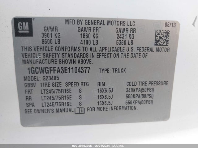 Chevrolet Express 2500 Work Van 2014 1GCWGFFA3E1104377 Image 9