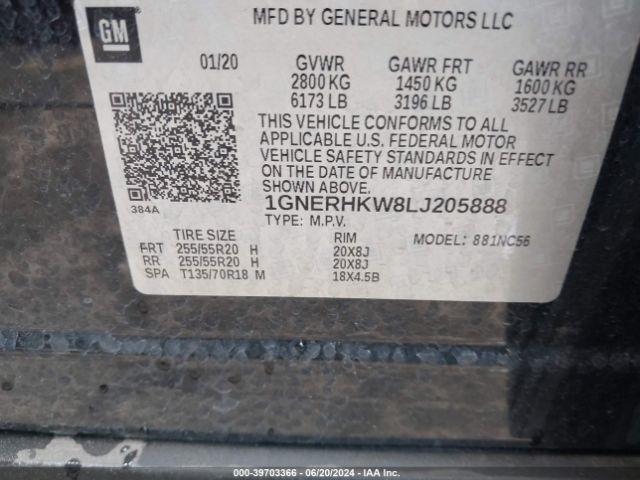 1GNERHKW8LJ205888 Chevrolet Traverse Fwd Lt Leather