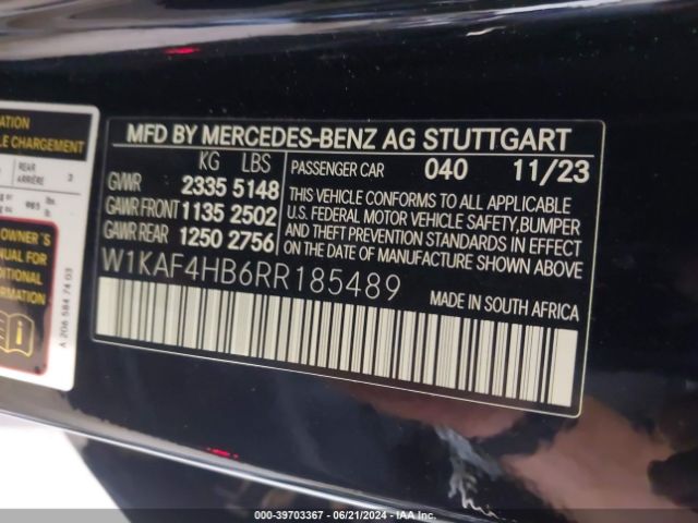 W1KAF4HB6RR185489 Mercedes-Benz C 300