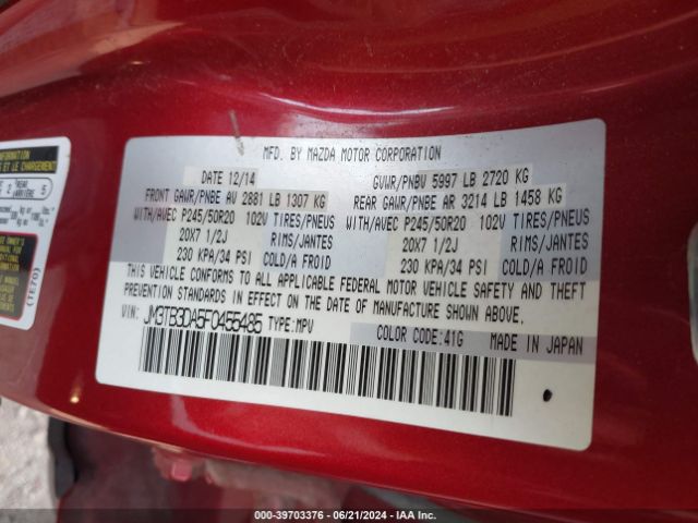 JM3TB3DA5F0455485 Mazda Cx-9 Grand Touring