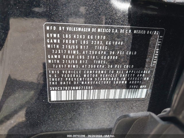 3VVCX7B23NM071599 Volkswagen Taos 1.5t S