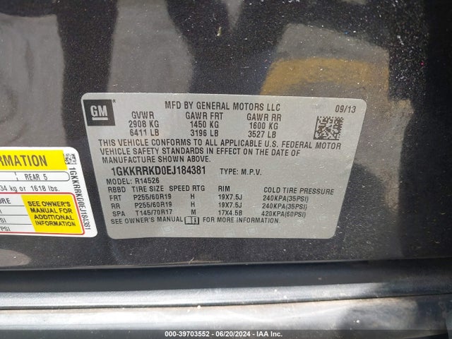 GMC Acadia Slt-1 2014 1GKKRRKD0EJ184381 Image 9
