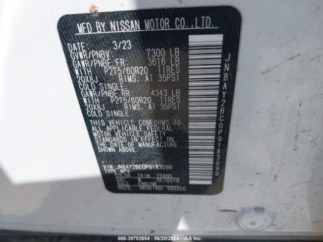 JN8AY2BC0P9183099 Nissan Armada Sl 2wd