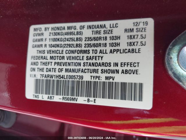 7FARW1H54LE005739 Honda Cr-v 2wd Ex
