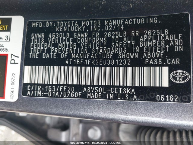 Toyota CAMRY SE 2014 4T1BF1FK3EU381232 Image 9