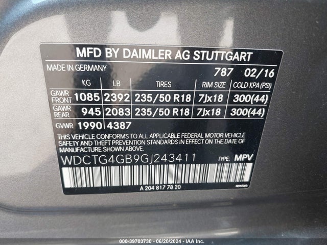 WDCTG4GB9GJ243411 Mercedes-Benz Gla 250 4matic
