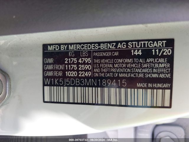 W1K5J5DB3MN189415 Mercedes-Benz Amg Cla 45 4matic
