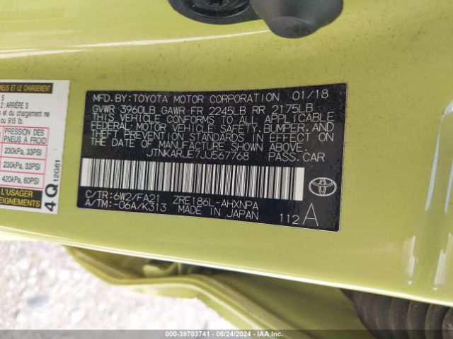 JTNKARJE7JJ567768 Toyota COROLLA IM
