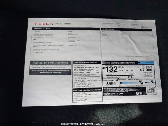 5YJ3E1EA0RF749448 Tesla Model 3 Rear-wheel Drive
