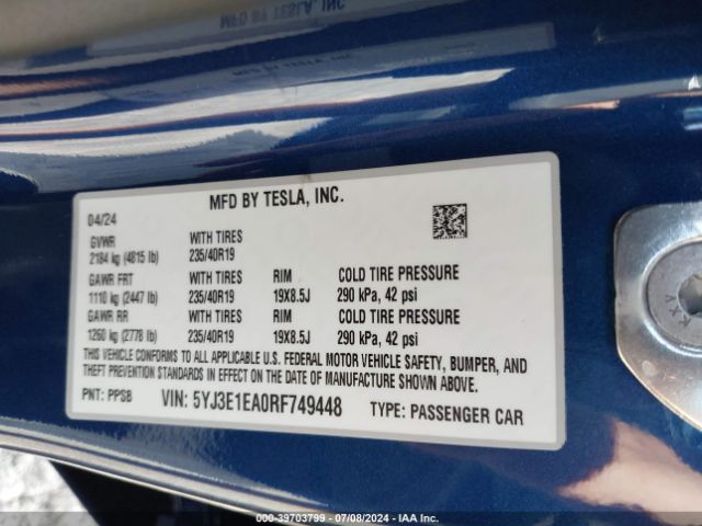 5YJ3E1EA0RF749448 Tesla Model 3 Rear-wheel Drive