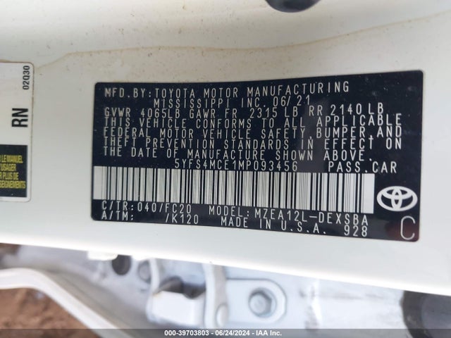 Toyota COROLLA SE 2021 5YFS4MCE1MP093456 Image 9