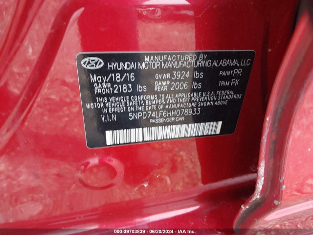 Hyundai ELANTRA SE 2017 5NPD74LF6HH078933 Image 9