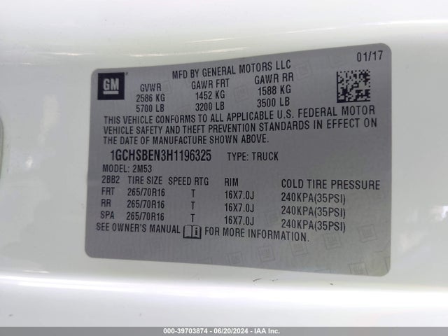 Chevrolet Colorado Wt 2017 1GCHSBEN3H1196325 Image 9