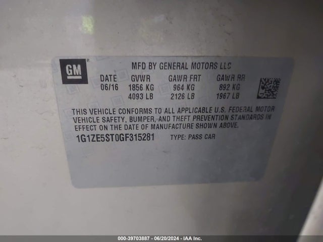 Chevrolet MALIBU 1LT 2016 1G1ZE5ST0GF315281 Image 9