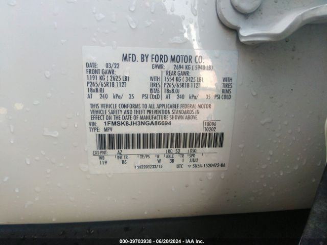 1FMSK8JH3NGA86694 Ford Explorer Timberline