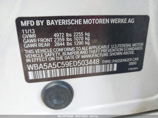 BMW 528I 2014 WBA5A5C59ED503448 Image 9