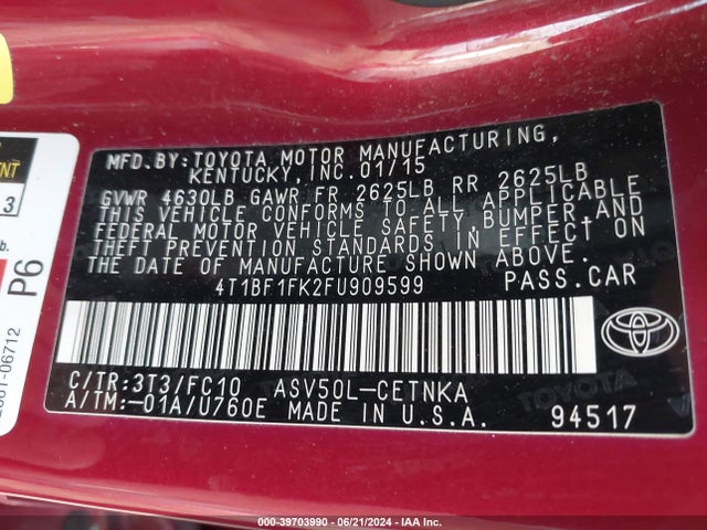 Toyota CAMRY LE 2015 4T1BF1FK2FU909599 Image 9