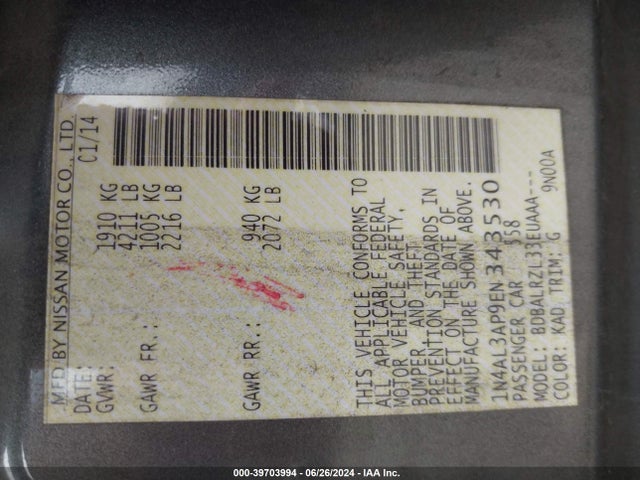 Nissan Altima 2.5 S 2014 1N4AL3AP9EN343530 Image 9