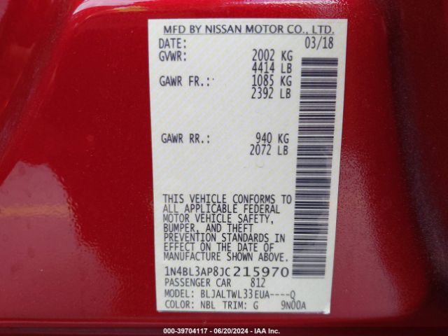 1N4BL3AP8JC215970 Nissan Altima 3.5 Sl