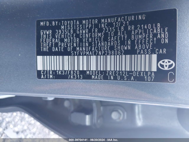 Toyota COROLLA LE 2022 5YFVPMAE7NP298062 Image 9