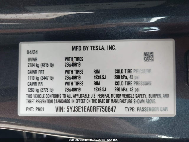 2024 TESLA MODEL 3 5YJ3E1EA0RF750647 Photo 8