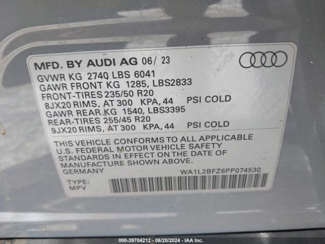 WA1L2BFZ6PP074530 Audi Q4 E-tron Premium Plus 50 Quattro