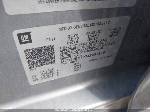 1GTU9EETXMZ237166 GMC Sierra 1500 4wd  Short Box At4