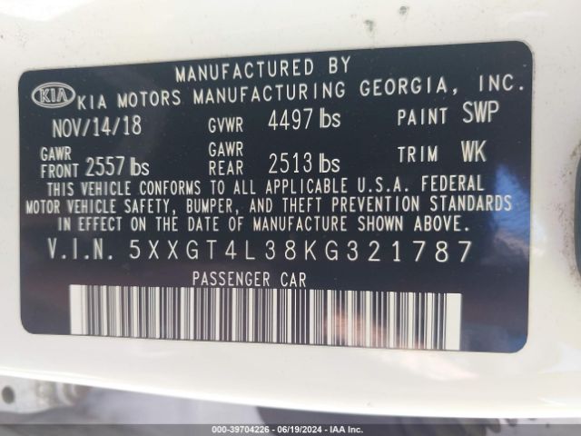 5XXGT4L38KG321787 KIA Optima S