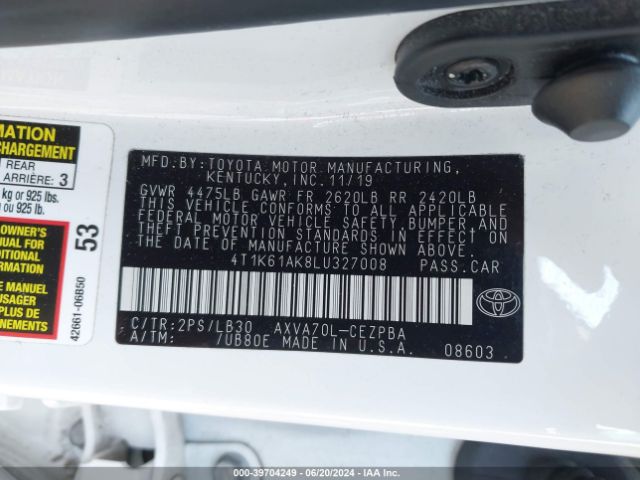 4T1K61AK8LU327008 Toyota CAMRY XSE