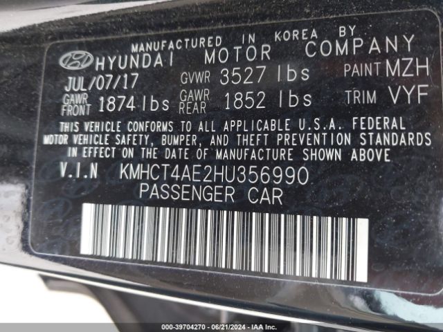 KMHCT4AE2HU356990 Hyundai Accent Value Edition