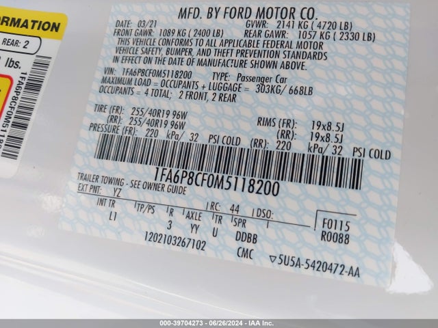 Ford Mustang Gt Premium Fastback 2021 1FA6P8CF0M5118200 Image 9