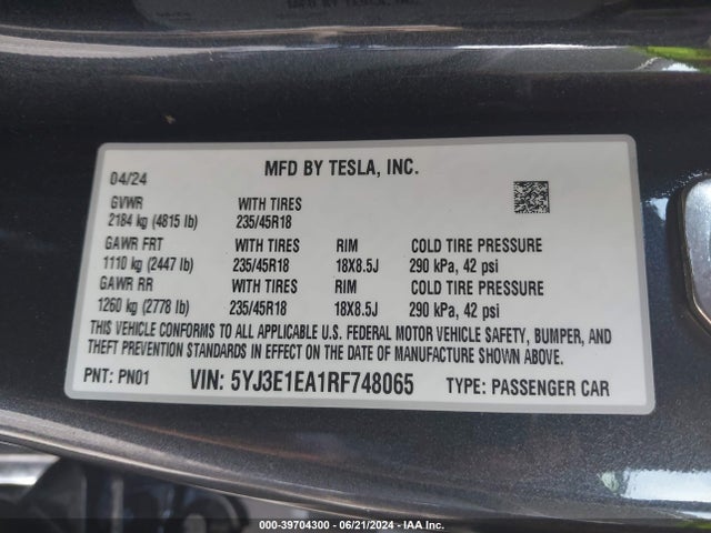 2024 TESLA MODEL 3 5YJ3E1EA1RF748065 Photo 8