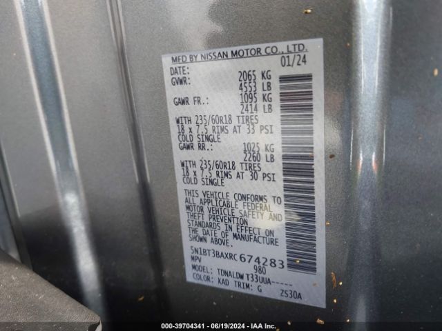 5N1BT3BAXRC674283 Nissan Rogue Sv Fwd