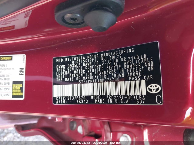 Toyota COROLLA LE 2022 5YFEPMAE4NP375700 Image 9