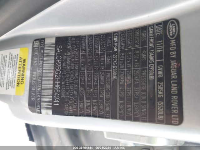 SALCP2BG2HH664241 Land Rover Discovery Sport Se