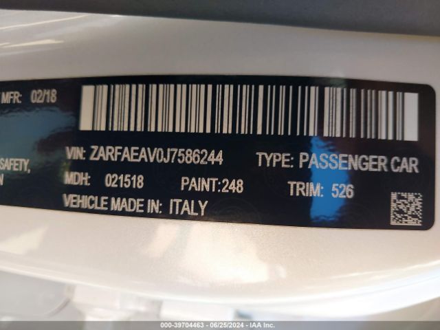 ZARFAEAV0J7586244 Alfa Romeo Giulia Quadrifoglio Rwd