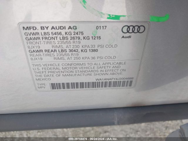 WA1ANAFY4J2004688 Audi Q5 2.0t Premium/2.0t Tech Premium